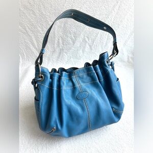 Tod’s hobo Jean blue leather bucket shoulder bag